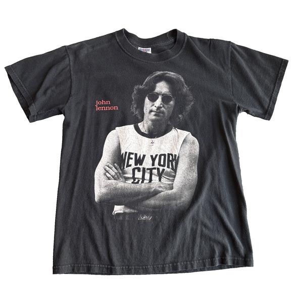 Vintage Jerzees John Lenon 96 Band T‎ Shirt Black Small Men’s Double Side Short - Picture 1 of 5